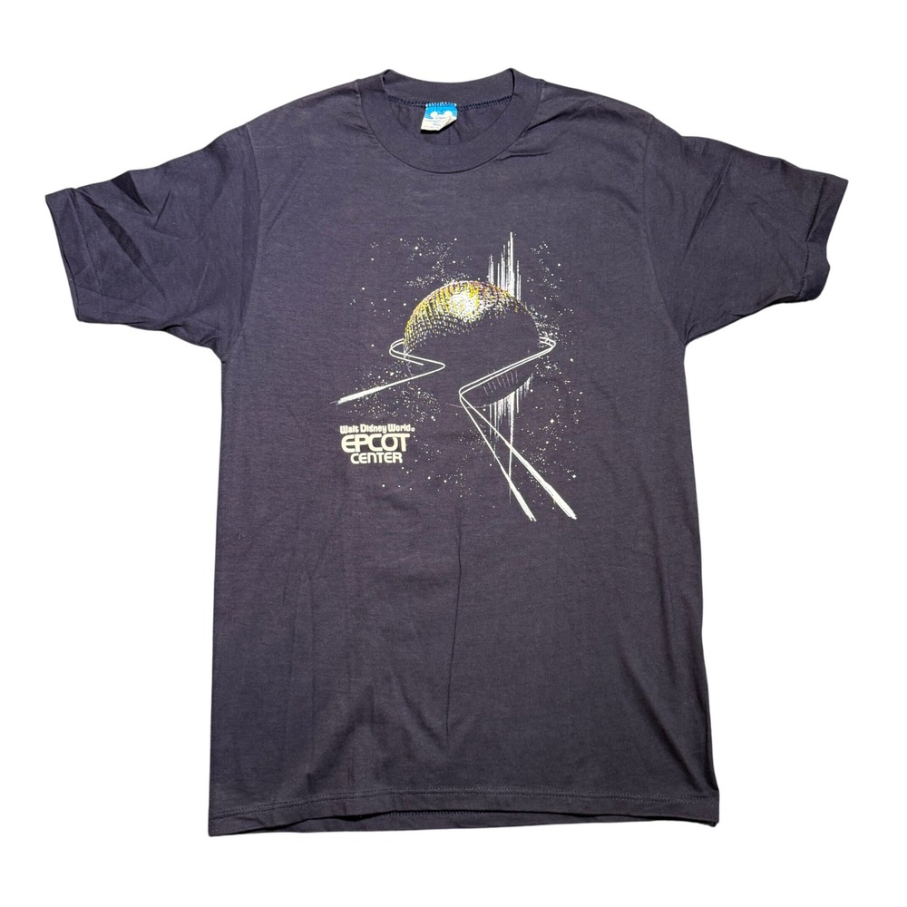 Vintage 80s Walt Disney World EPCOT Center Spaceship Earth Navy T-Shirt Medium